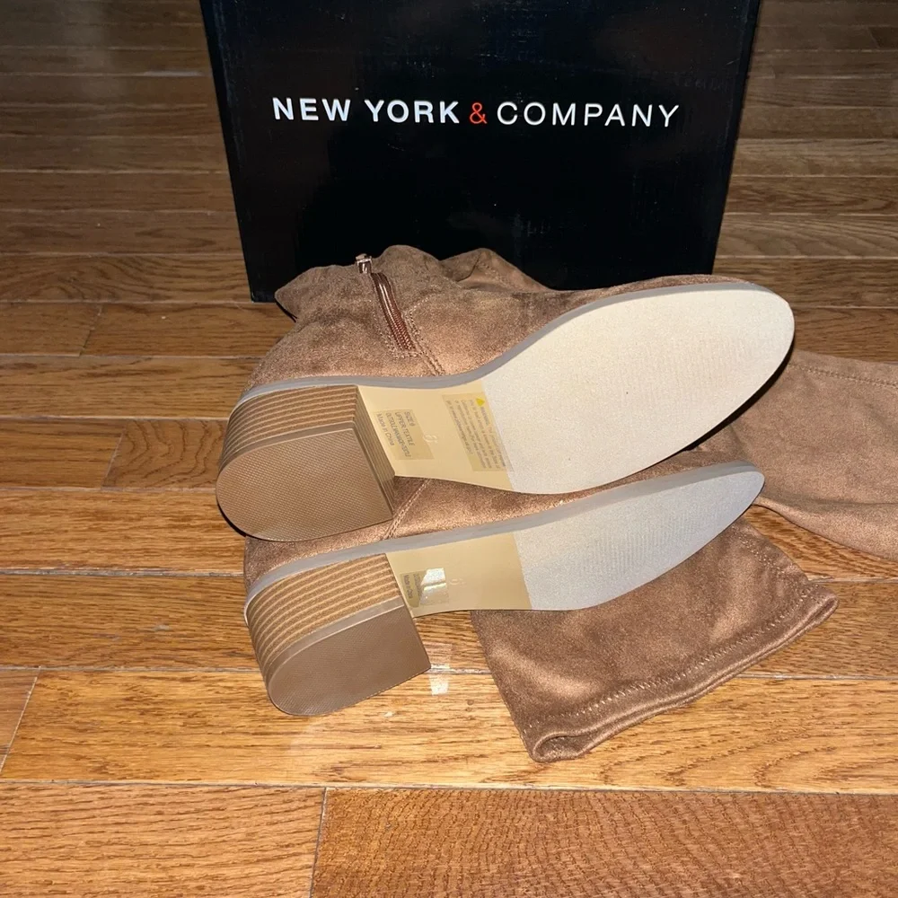 New York & Company Rana Faux Suede Tall Boots Cognac Brown Women’s Size 6